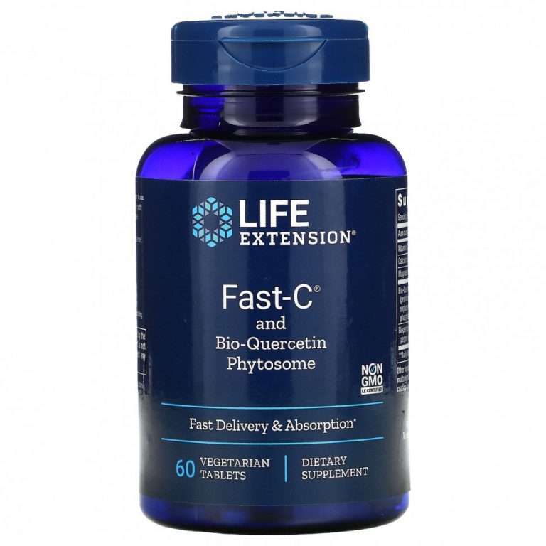 Life Extension, Fast-C с фитосомами биокверцетина, 60 вегетарианских таблеток